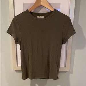 Madewell Olive Ribbed Short Sleeve Top